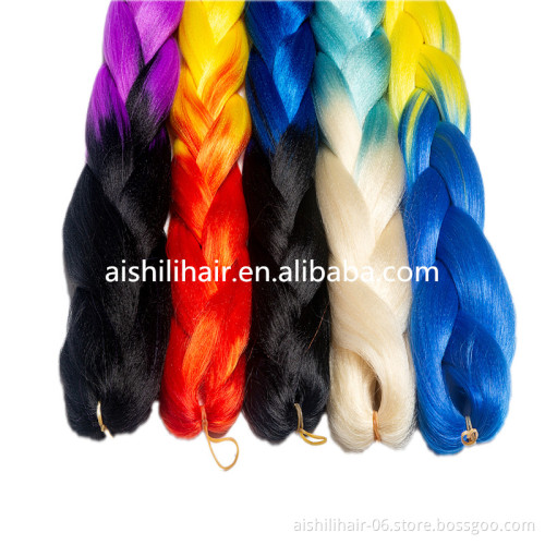 Aishili wholesale 64 inches 165g ombre pre stretched synthetic x-pression jumbo crochet braiding hair